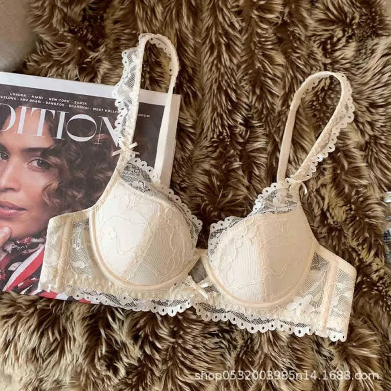 المرأة الفرنسية رفرفة كم الدانتيل مجموعة الملابس الداخلية لينة Underwire رقيقة كوب تنفس مثير الجمال الظهر مينيزر الصدرية 32 ‑ 38