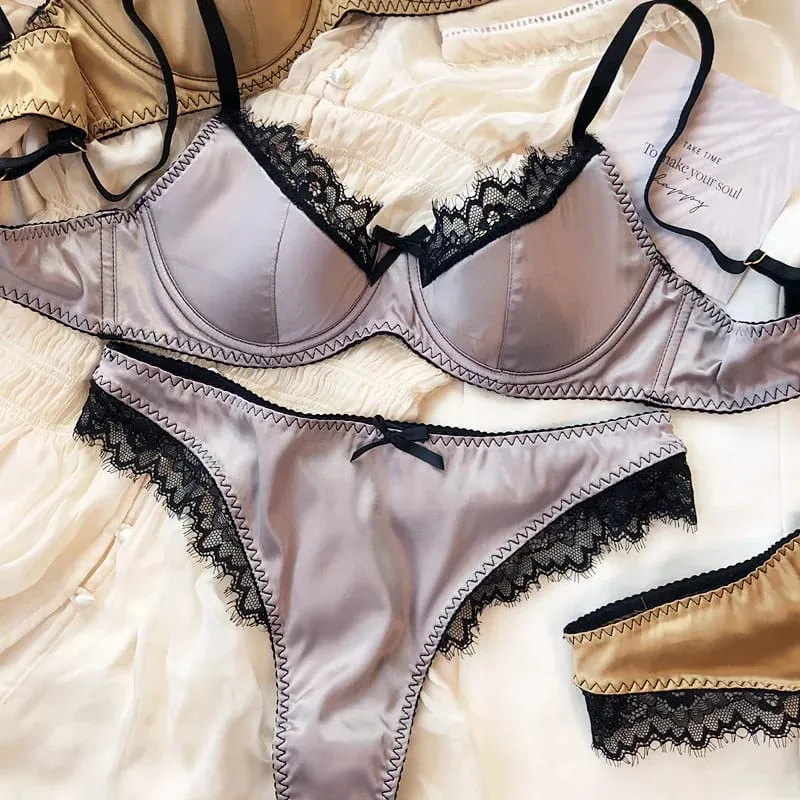 Sexy krajkové tenké košíčkové spodní prádlo pro ženy Sada francouzských podprsenek Push Up Vysoce kvalitní hedvábná tkanina Pohodlné prodyšné spodní prádlo Intimní souprava