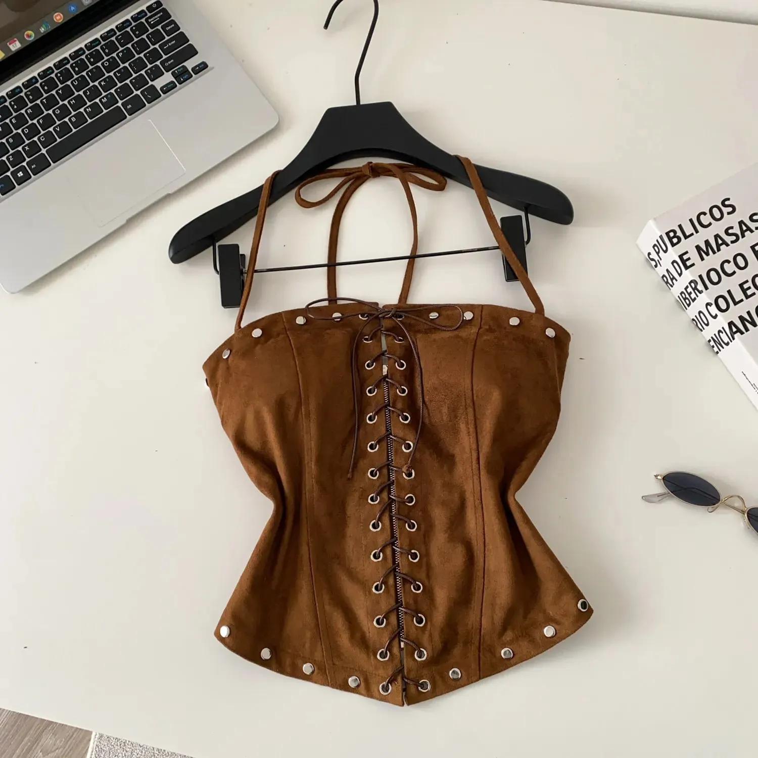 Sexy Bandage Halter Solid Tanks Top Vintage Corset Bustier Korean Autumn Camis Women Party Spice Girl Crop Top