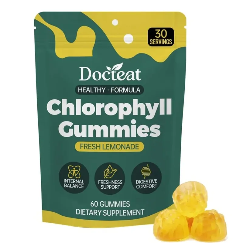 Docteat Chlorophyll Gummies Lemonade Gut Nutrition Balance with Prebiotic Inulin and Apple Fiber Digestive Wellness 60 Gummies