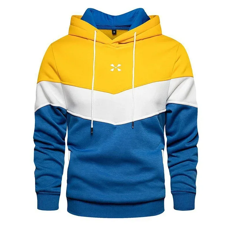 Men's Patchwork Hooded Sweatshirt Hoodies Clothing Casual Loose Fleece Warm Streetwear Male Fashion Autumn Winter Sports Outwear