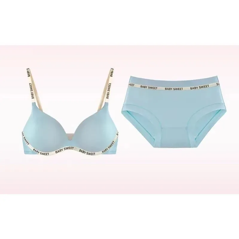 Stylish Vivid Color Dopamine Lingerie Sexy Boost Small Breast Wireless Soft Daily Casual Home Dating Plus Size 32-38 Bra Set Hot