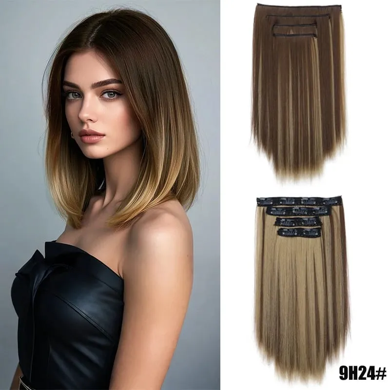 Wig piece for women long straight hair extensions 11 card four piece set synthetic clip hair