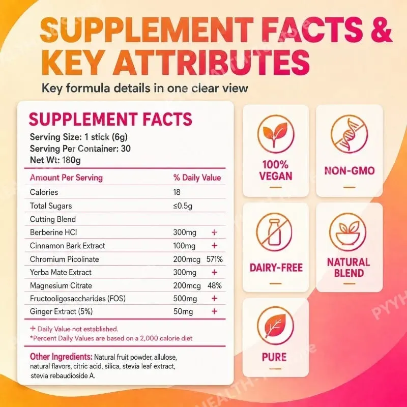 Berberine Yerba Mate Drink Mix Cutting Metabolism & Energy Support Strawberry Acai Flavor Gut Wellness 30 Stick Packs 180g