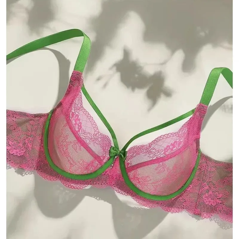 Sexy Minimizer Bra Set Full Cup Ultra Thin Lace Gathered Plus Size 34-42 Big Breast To Small Breast Support Comfort Lingerie