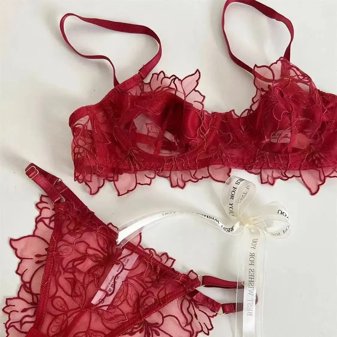 Sexy Lace Lightweight Bra Set Soft Underwire for Lift and Support Prevents Sagging Exquisite Embroidered Lingerie Two-Piece Set