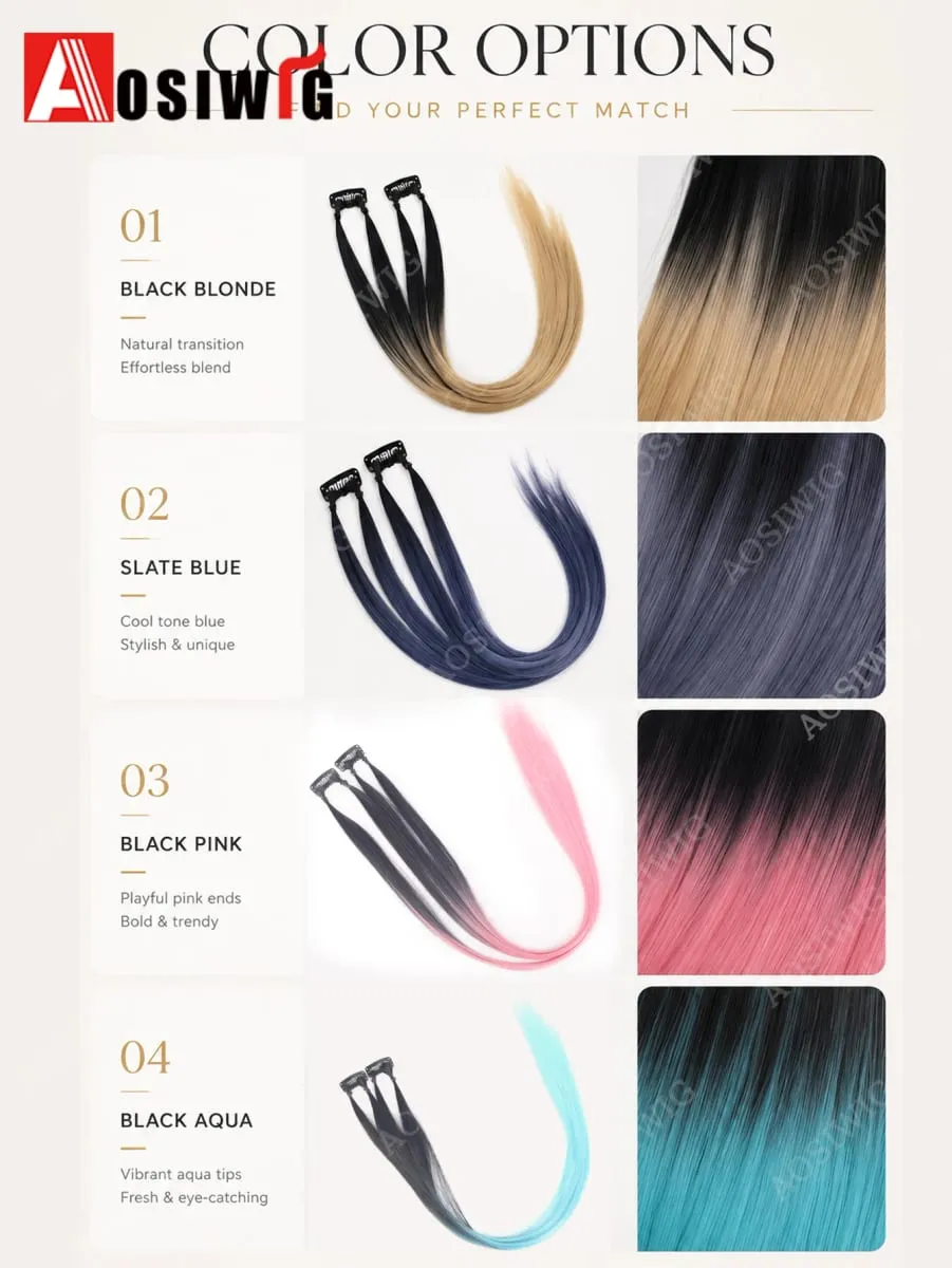 BB Clip Hair Extensions Colorful Highlight Strands Clip In Synthetic Straight Hairpieces for Women Party Festival Daily Hair Sty