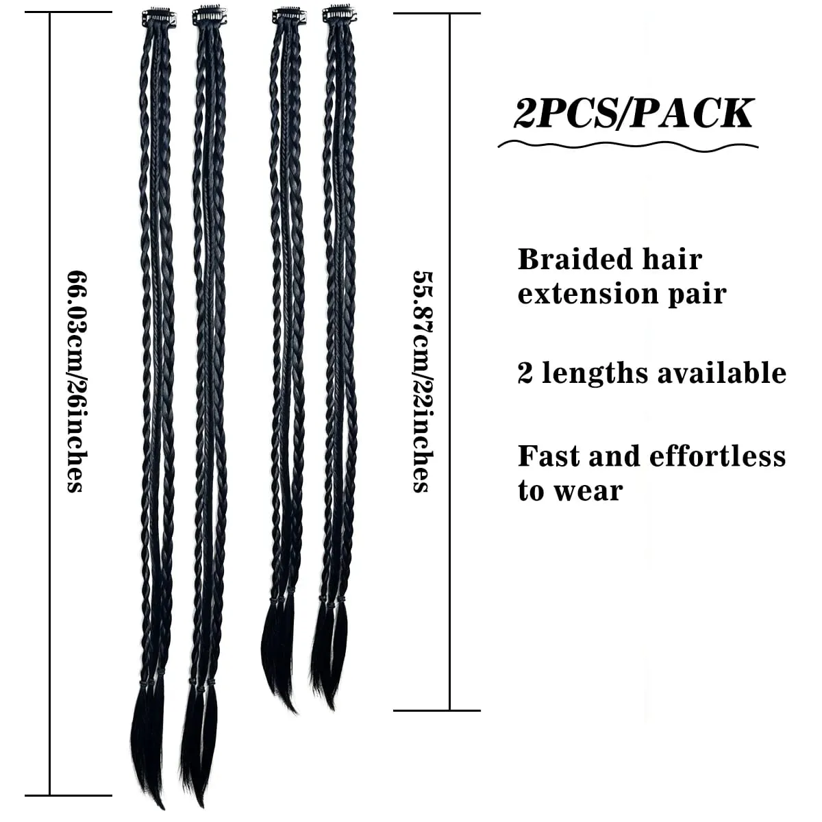2PCS Synthetic 22"26" Clip In Braids Hair Extensions Braid Ponytail Hairpieces Braided Hair Clip On Braids For Women Daily Party — image 3