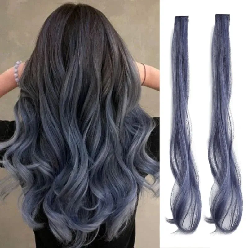 2PCS Rainbow Mixed Color Clip In Hair Extensions 20 Inch Curly Synthetic Hair for Girls Women Halloween Cosplay Party