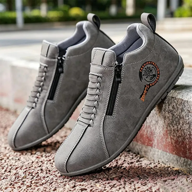 Men's Suede Side-Zip Casual Sneakers Low-Top Flat Sole Comfortable Walking Shoes for Men