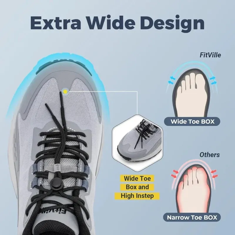FitVille Wide Width Men'S Sneakers Non-Slip Comfortable Trekking Hiking Walking Shoes For Outdoor Shoe With Arch Support