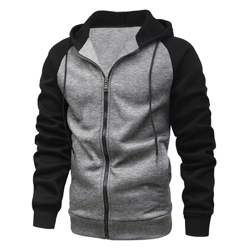 Men's Fleece Hoodies Long Sleeve Sweatshirts for Men Zipper Hooded Mens Fashion Color Blocking Sweatshirt Slim Fit Jacket Coat