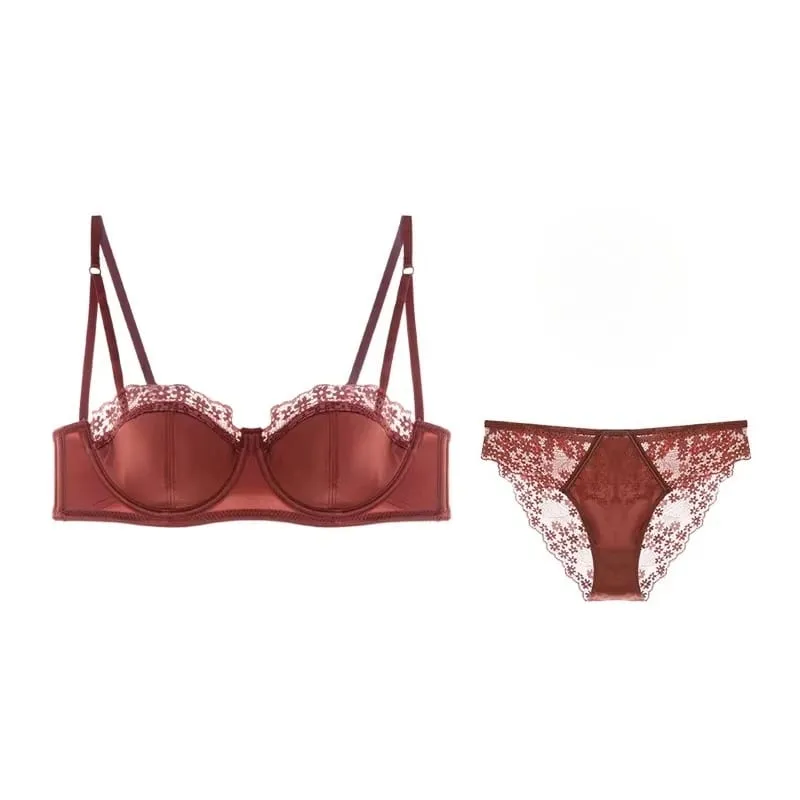 Sexy French Lace Gathered Cup Bra Set Semi Cup Design For Petite Women Lightweight Breathable Comfort Lingerie Set Sizes 32-38 — image 2