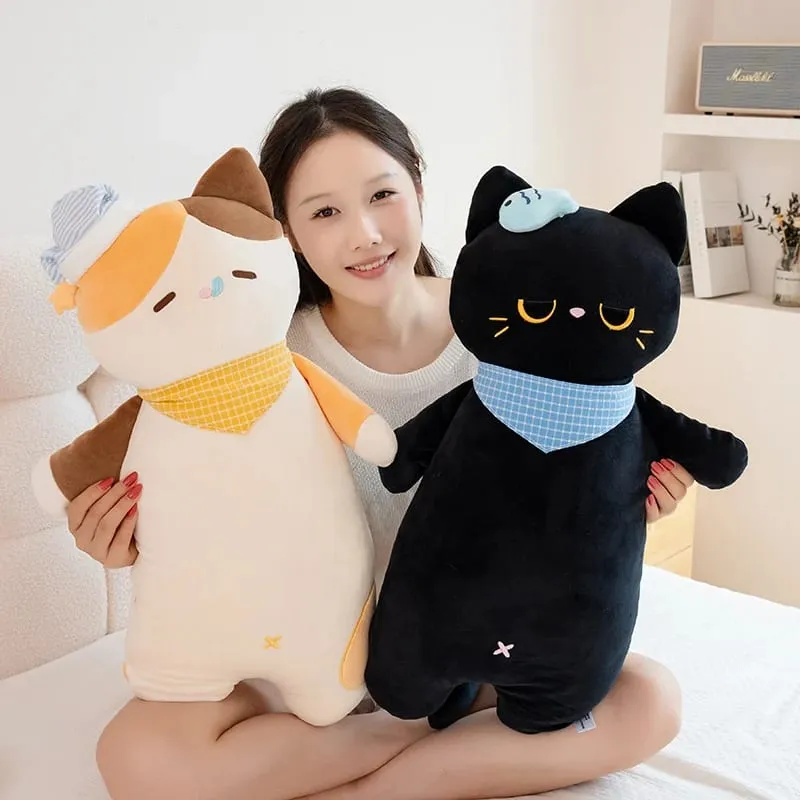 58cm Cute Sweet Dream Good Night Cat Throw Pillow Three Flowers Siam Coal Briquette Cat Doll Soft Stuffed Friend Gift