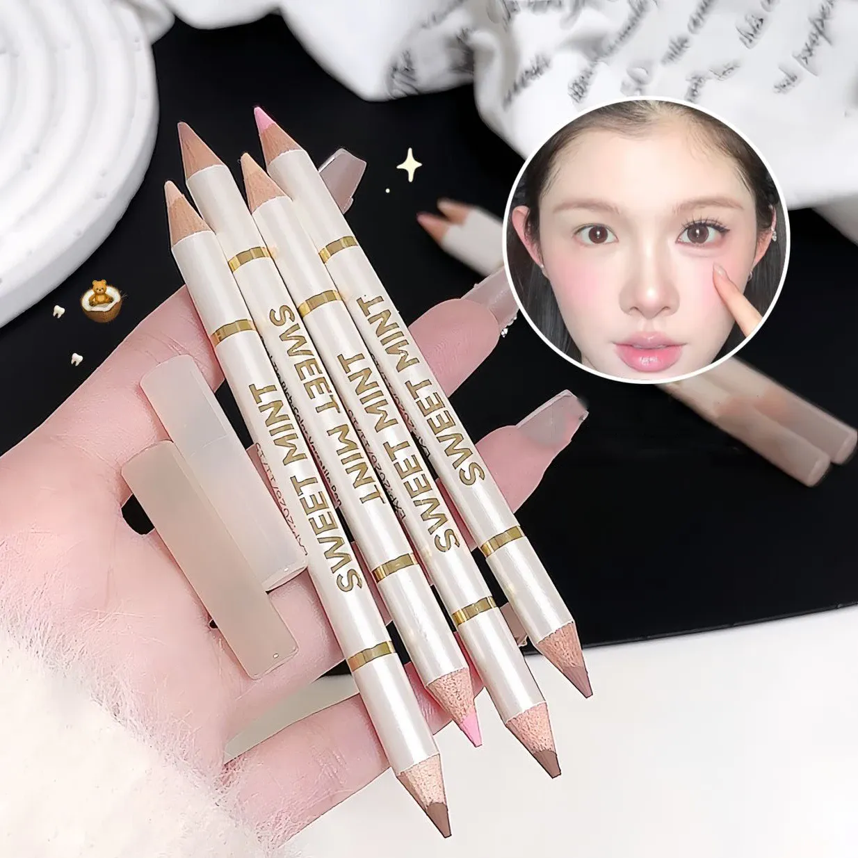 Stylo de maquillage aegyo-sal à double extrémité, couleur chair, abricot brun, sous les yeux, crayon d'ombre et de surbrillance, Contour naturel éclaircissant, Eye-Liner