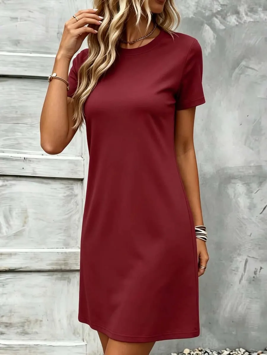 Women's Casual Daily Commuting Simple Straight-Cut Short-Sleeved Dress Comfortable and Versatile.