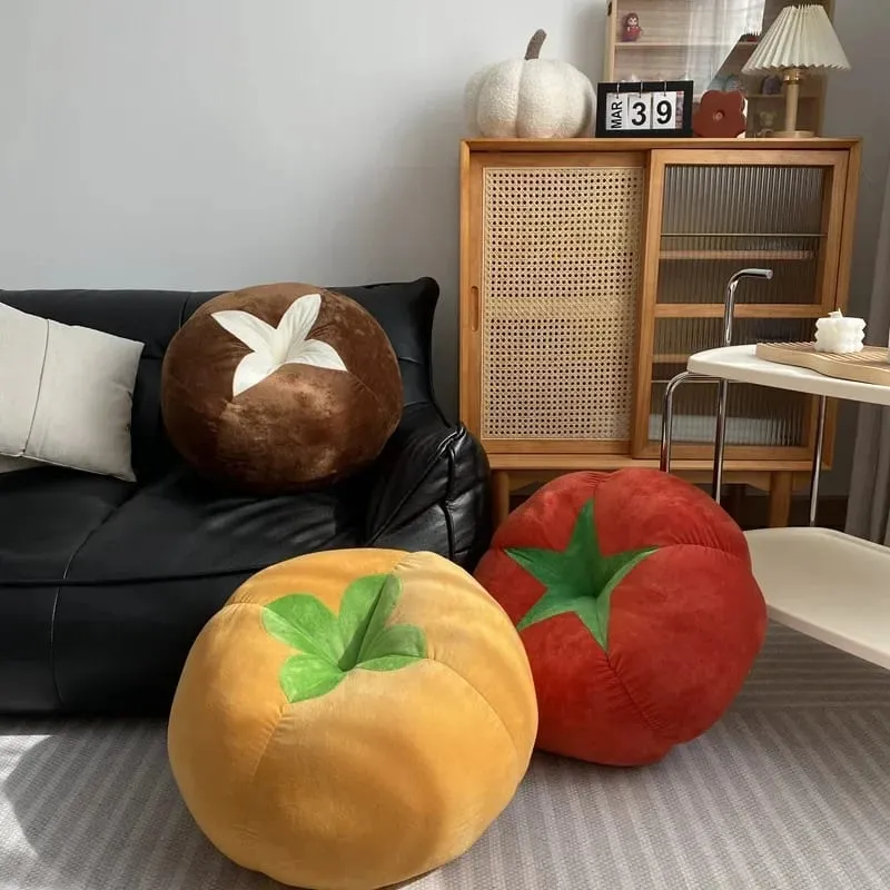 Thickened Cushion with Tomato-Shaped Pillow Vegetable Mushroom Persimmon Round Cushion Pad for Window Seat Pillows for Bedroom