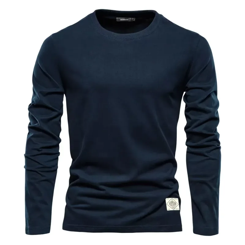 2026New Solid Color Cotton Crewneck Sweatshirt Men Casual Long Sleeve Loose Pullover Top