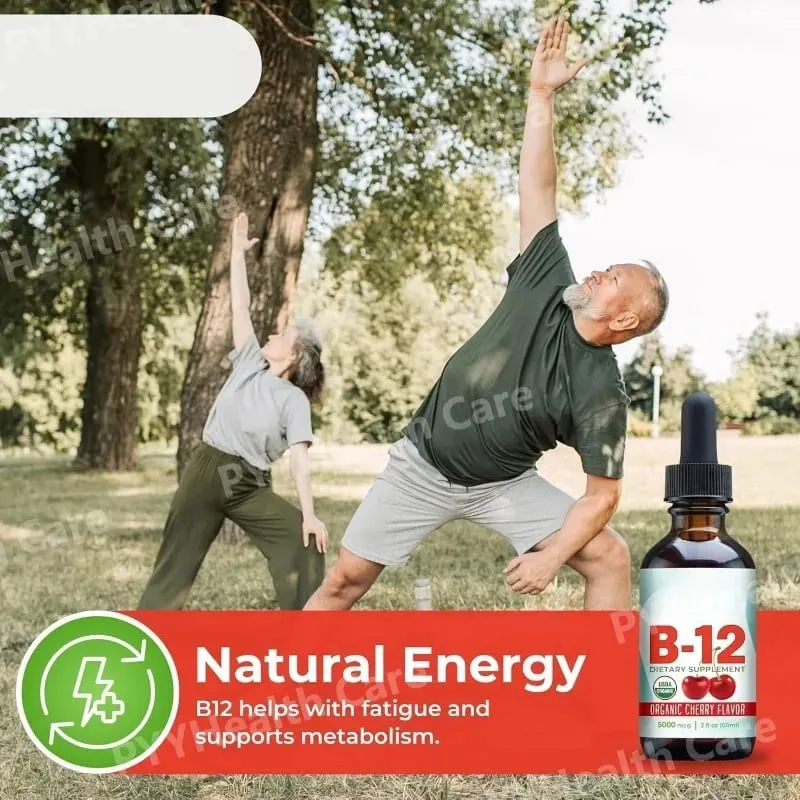 Methylcobalamin B12 Drops 5000mcg Vitamin B12 Liquid Sublingual Supplement Cherry Flavor Vegan Sugar Free Daily Nutrition 60ml