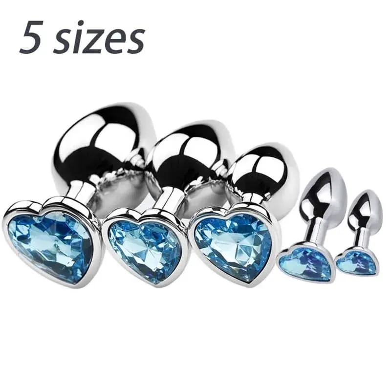 5 Sizes Stainless Steel Crystal Heart Anal Plug Removable Butt Plug Stimulator Prostate Massager Anal Sex Toys Dildos