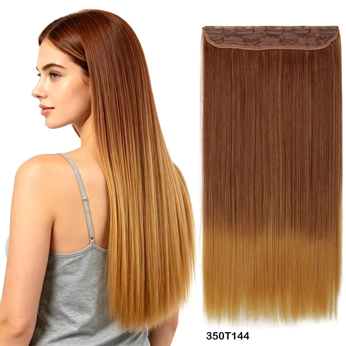Women Ombre Straight Clip In Hair Extensions 5 Clips One Piece 60cm Heat Resistant Synthetic Hairpiece Multiple Gradient Colors