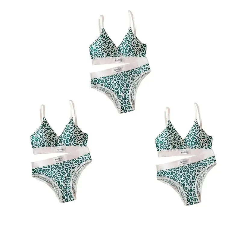 1/2/3set Women V-Neck Bra And Panties Set Low Waist Panties Female Sexy Lingerie Set Leopard Print Cotton Bra Sport Underwear