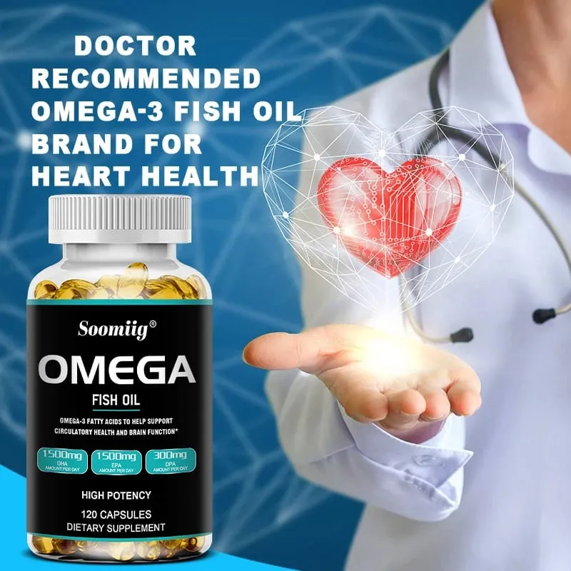 Omega 3 Fish Oil Softgels 3300mg High Potency with EPA & DHA Supports Energy Brain Heart Joint Eye Skin & Immunity Health