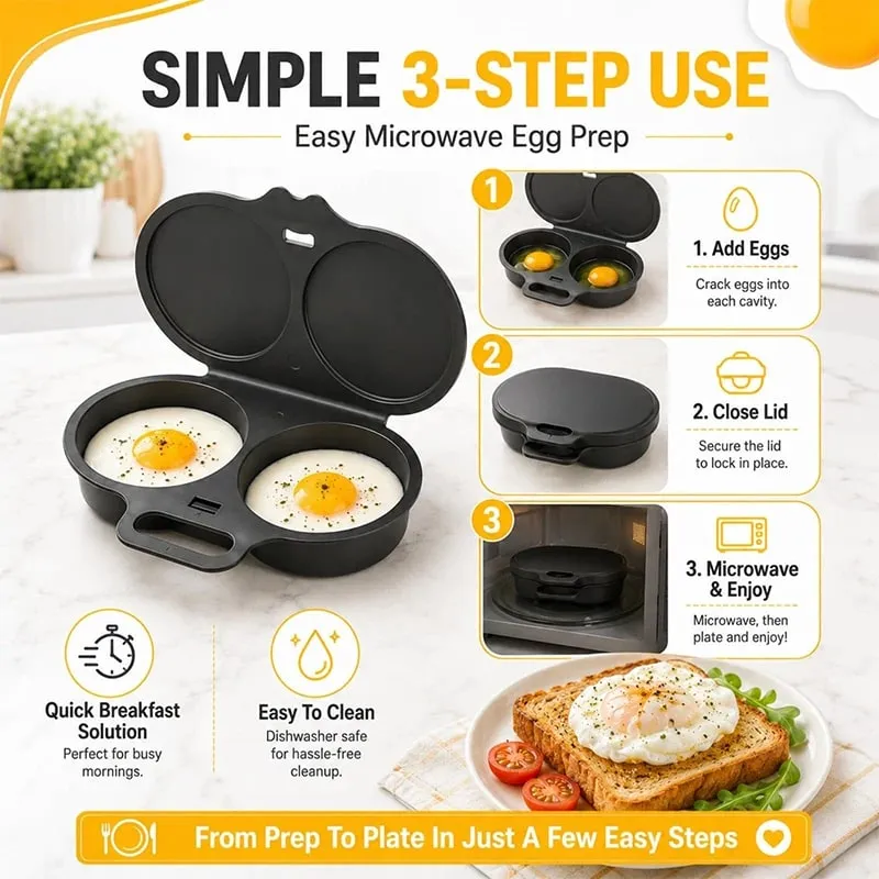 Pentola a vapore per microonde a doppia cavità Cuociuova Friggitrice in plastica per alimenti Stampo per cottura a vapore per uova Accessori da cucina Utensili da cucina — image 6
