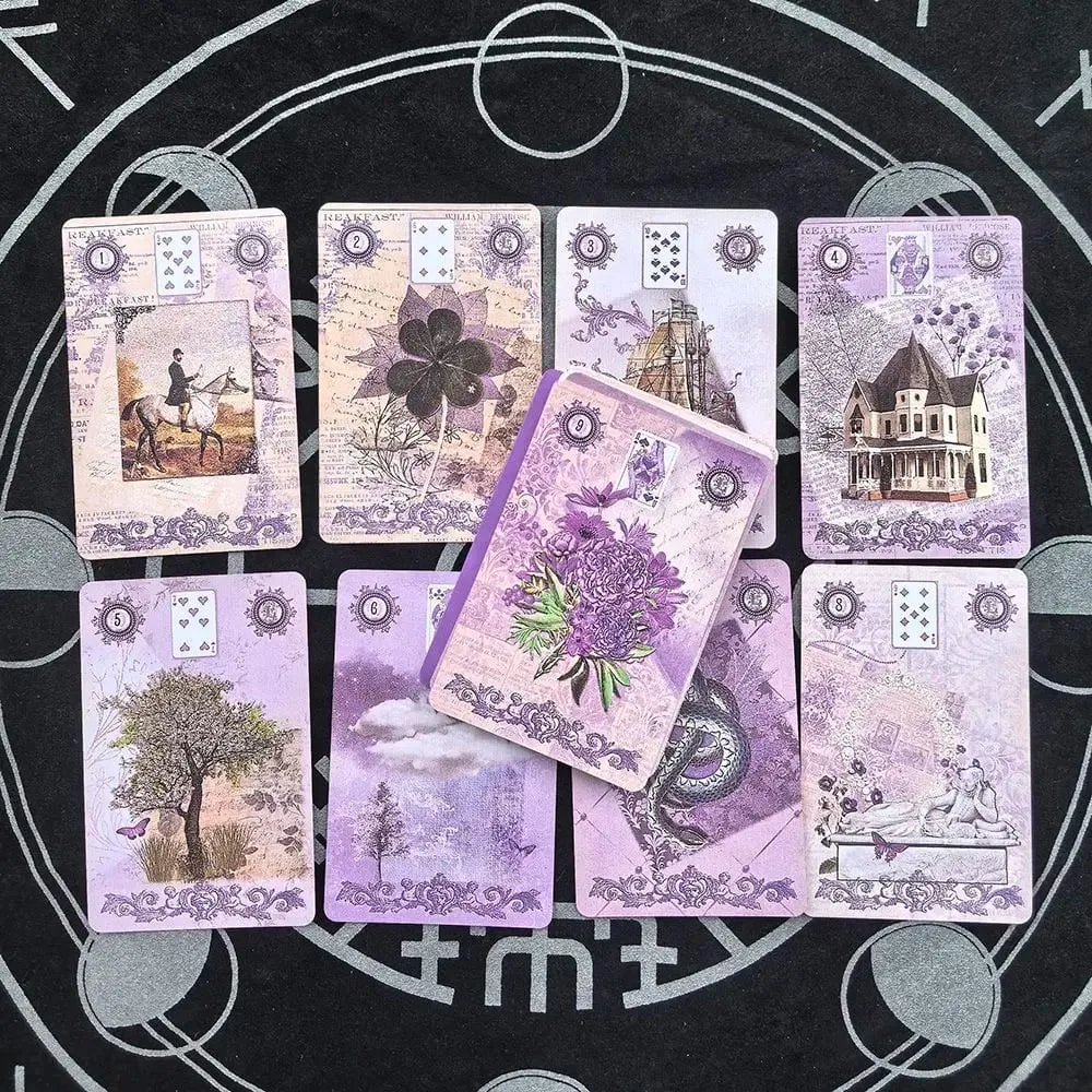 Lavender Lenormand Deck - 9*6cm 36 karet s vintage botanickými ilustracemi Shabby Chic Purple Aesthetic Tarot Alternative