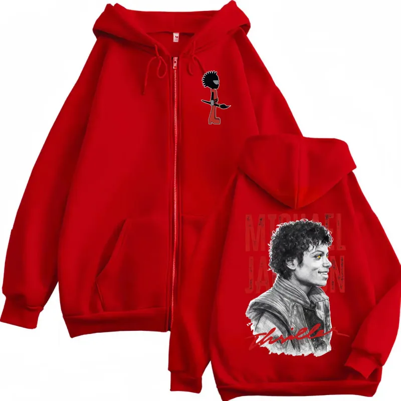 90's Rock Singer Michael Jackson Graphic Zipper Hoodies Vintage Fashion Zip Up Sweatshirts Men Women Casual Oversized Pullovers