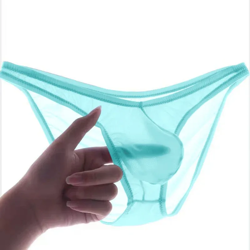 Sous-vêtements pour hommes, culotte triangulaire transparente en soie glacée délicate, slip taille basse de personnalité — image 5