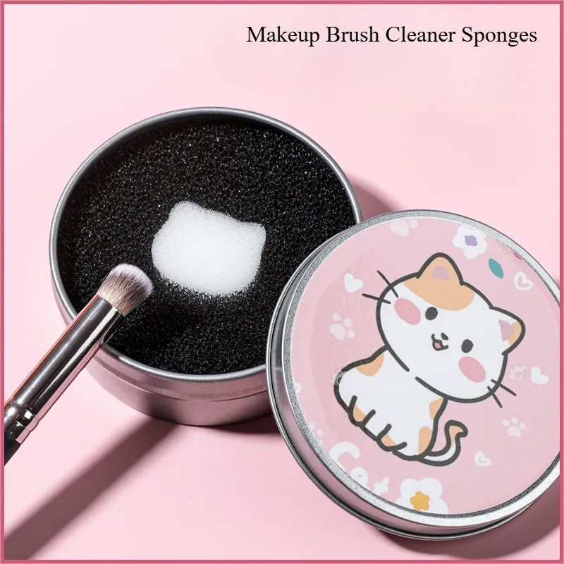 1 Set Cartoon Cat Make Up Brushes Cleaner Sponges Cosmetic Brushes Drying Wash Eyeshadow Colors Removal Portable Cleaning Cases