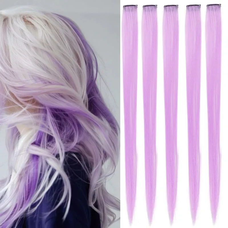 5 Color Clip Style Hair Extensions 24 Inch Straight Hair Extensions Clip Style Synthetic Heat-Resistant Curly Hair Extensions