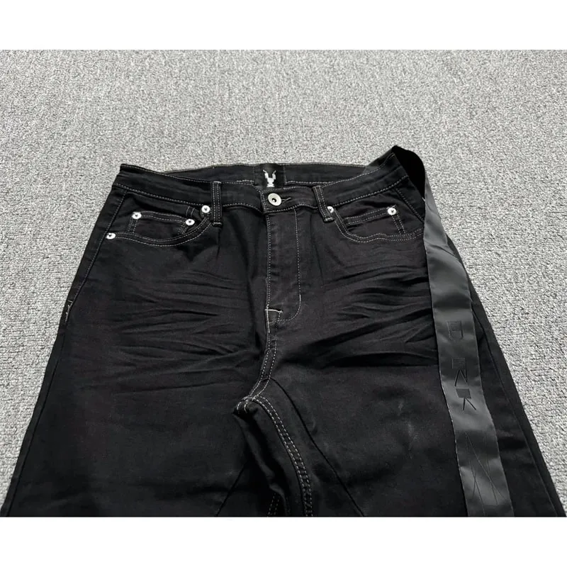 High Street RO Style Denim Pants Men's 24SS Basic Elastic Black Ribbon Loose Flared Streetwear Casual Jeans Pants Men Clothing