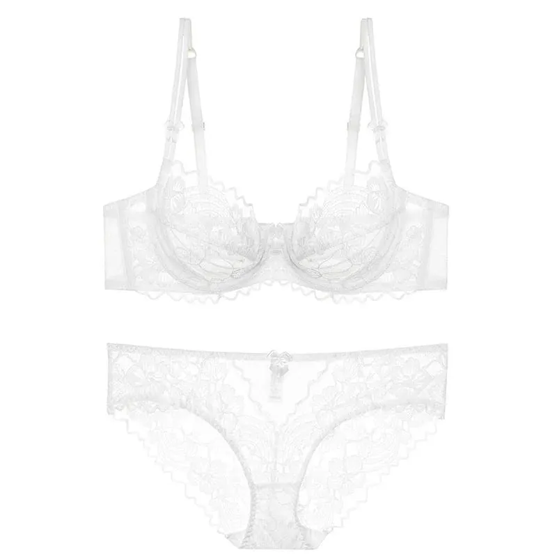 French Lace Lingerie Set Women Ultra Thin Sexy Underwire Bra&Panty Push Up Gather Breasts Pure Desire Large Breasts Support — image 11
