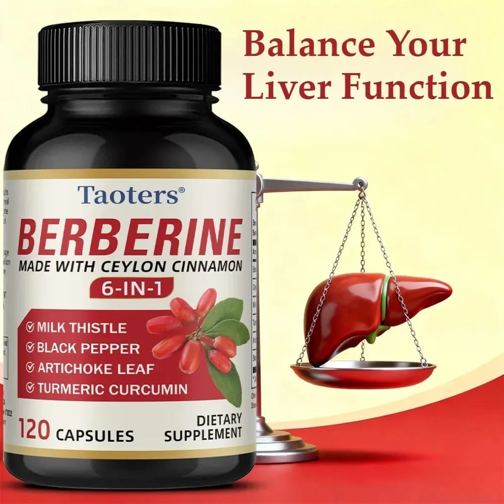 6 in 1 Supplement Berberine with Ceylon Cinnamon Turmeric Milk Thistle Artichoke Black Pepper Support Digestive Liver Health — image 1