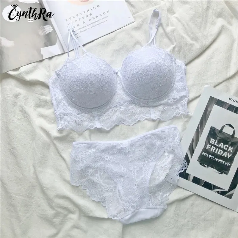Plus Size Push Up Bra Set Sexy Lace Underwear Adjustable Comfort Thin Soft Breathable Lingerie For Women