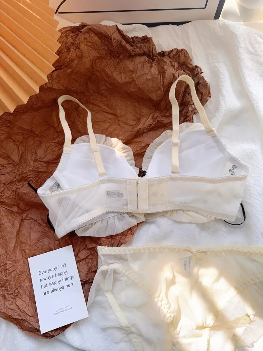 Strappy lace lingerie girls without steel ring underwear st small breasts gathered sweet sexy bra briefs suit