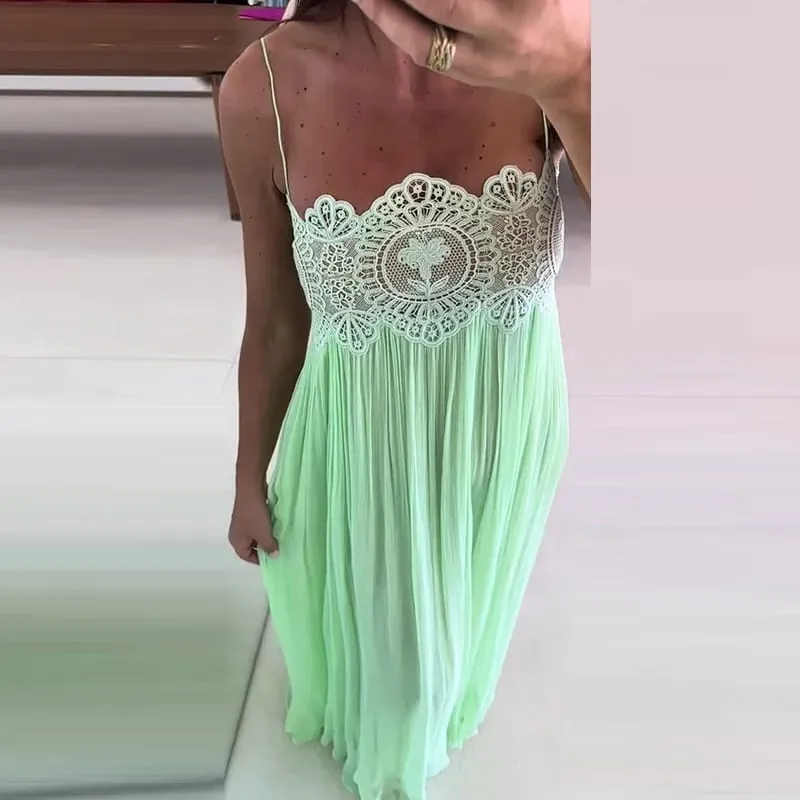 Sexy Women's Pleated Patchwork Mini Dress Halter Hollow Backless Ribbon Blue A-line Dresses 2026 Summer Beach Vacation Vestidos