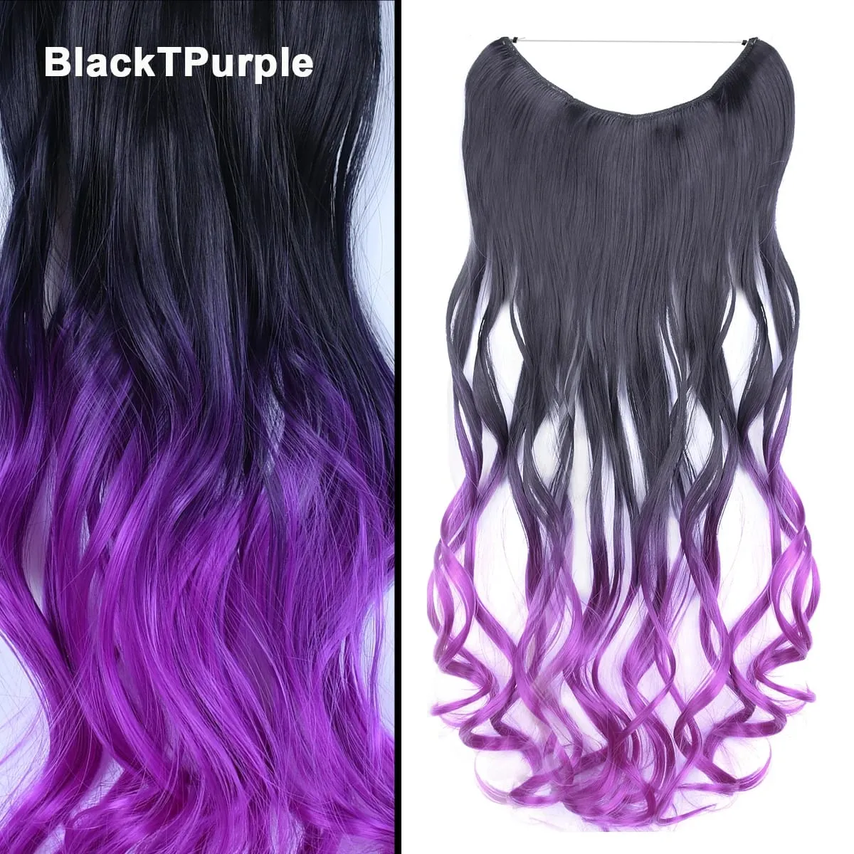 Jeedou Wavy Hair Extension Elasticity Invisible Wire Fish Line One Piece No Clips Synthetic Hairpieces Ombre Color For Ladies