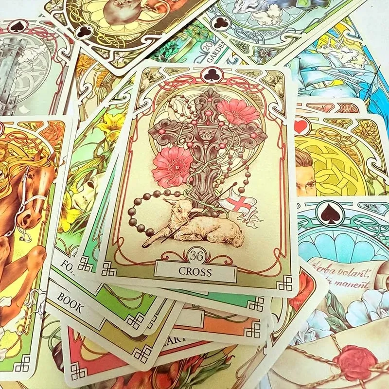 Romantic Lenormand Oracle Cards 37 Deck Art Nouveau English Vision Board Games for Party Family Women Deck