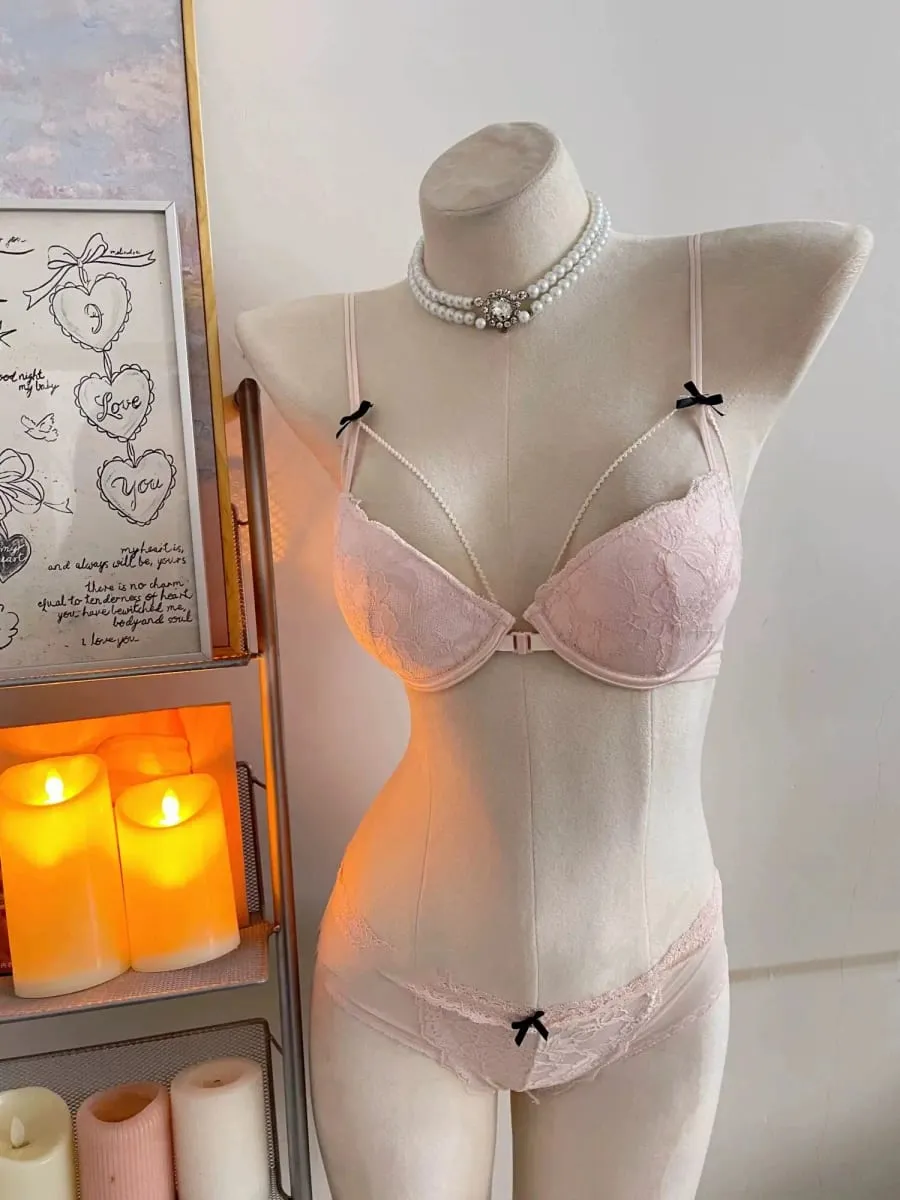 Minimal Coquette Lace Front Clasp Bra & Set Wirefree Thin Straps Beauty Back Side Wrap Support Small Bust Curvy Light Intimates