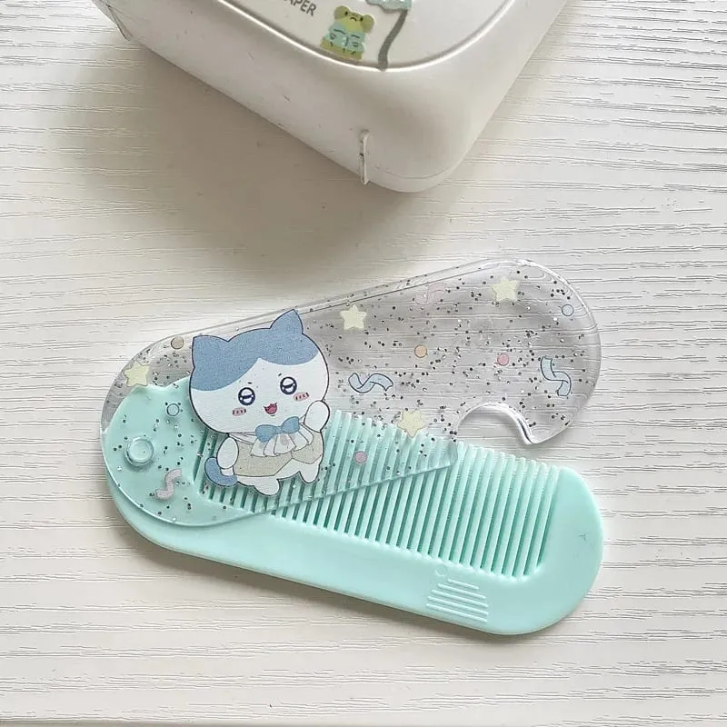 Mới Yiji Hoạt Hình Gấp Lược Nhỏ Di Động Bỏ Túi Trang Điểm USAGI うさぎ ハチワレ Hachiware Mini Dễ Thương Lược Nổ Lược Quà Tặng