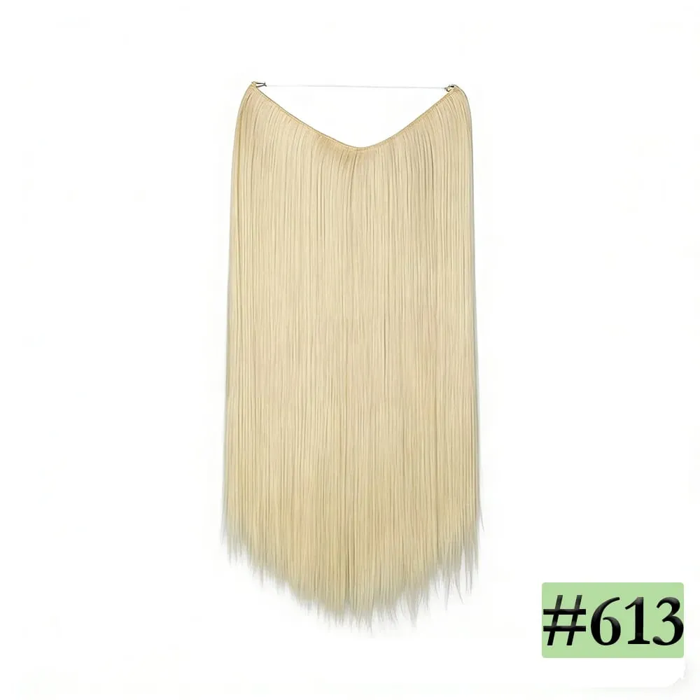 22" Long Straight Invisible Halo Hair Extensions 120g/pc 27-613 Blonde Synthetic Fish Hair Pieces Ombre Brown Wire Clip In Hair