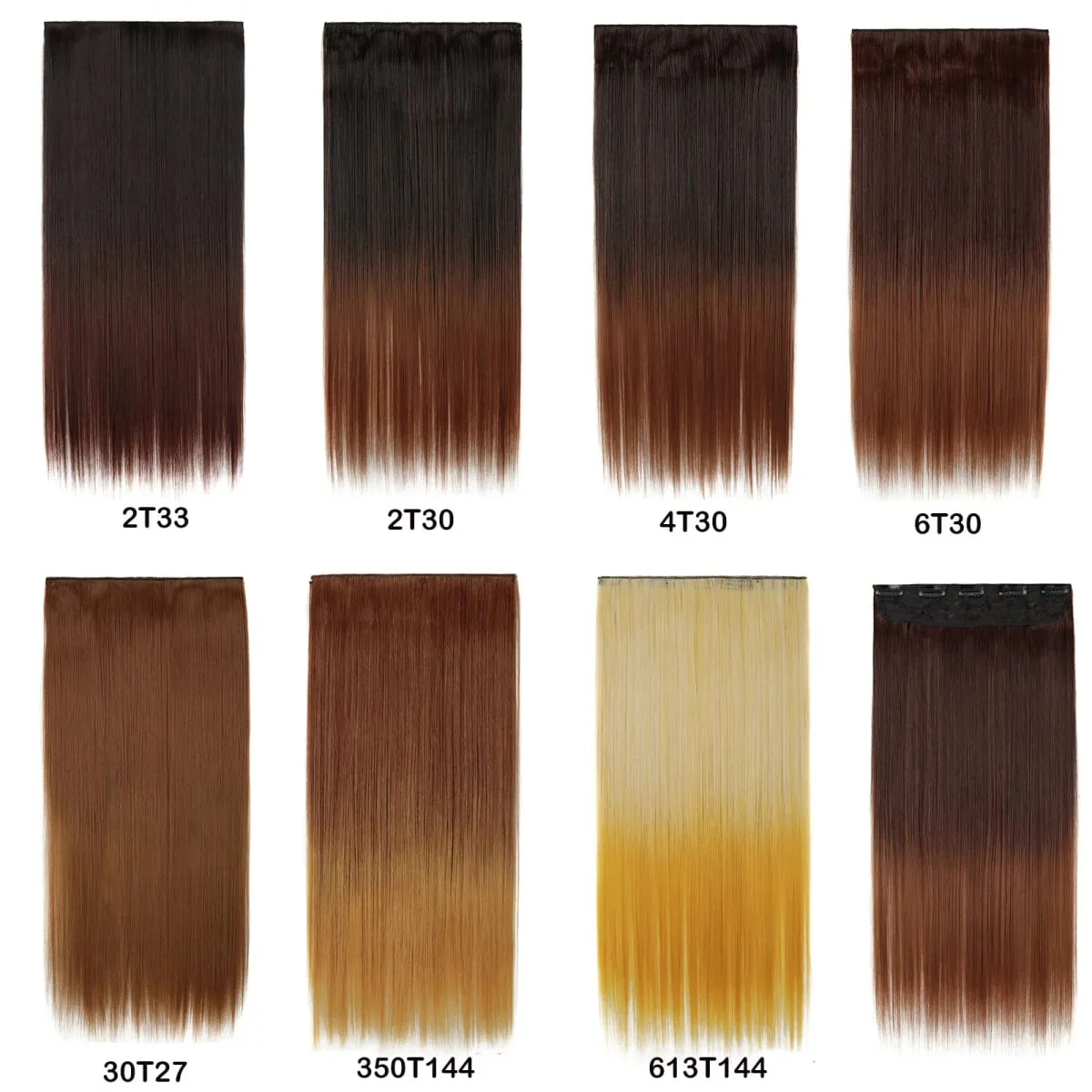 Women Ombre Straight Clip In Hair Extensions 5 Clips One Piece 60cm Heat Resistant Synthetic Hairpiece Multiple Gradient Colors