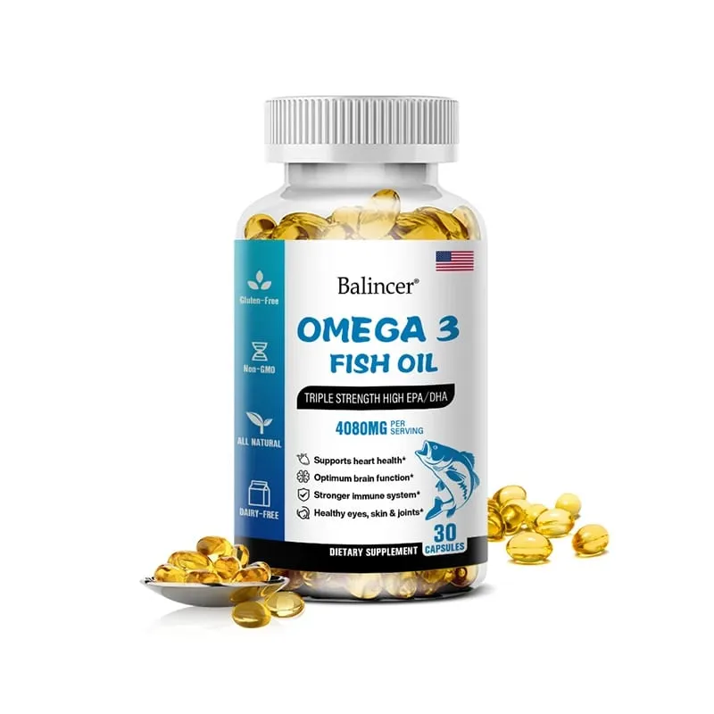 Balincer Wild Caught Omega 3 Minyak Ikan Softgels- Kekuatan Tiga Kali Lipat Tinggi EPA 1200mg DHA 900mg Non-GMO Suplemen Makanan Bebas Gluten