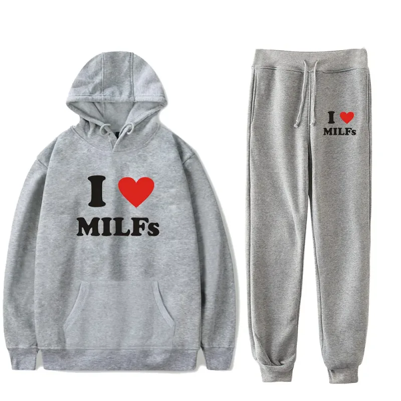 Comfortable Mother's Day I Love MILFs Print Sweatshirt Sweatpants Suit Women's Hoodies+Trousers Suit Girls 2 Piece Set Clothes