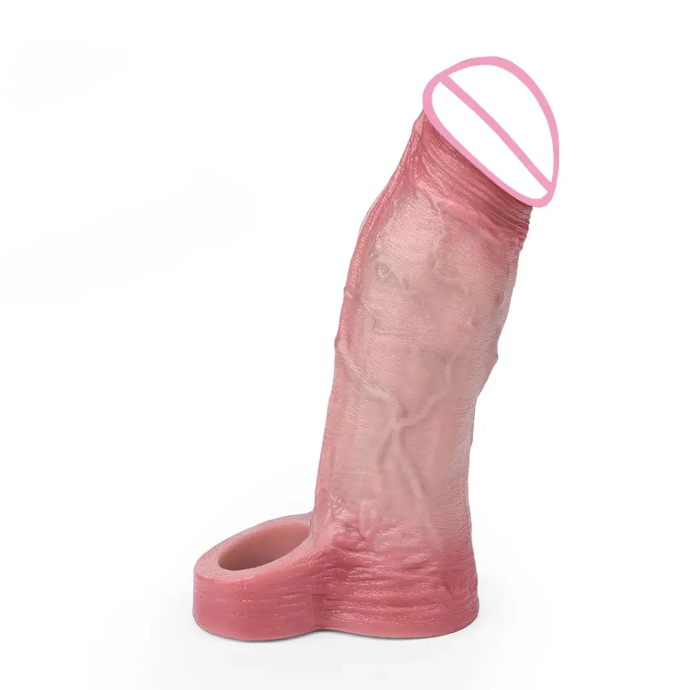 7.2in Realistic Penis Sleeve Reusable Penis Sleeve with Cock Ring Silicone Penis Enlarger Sleeve Male Adult Sex Toy for Men
