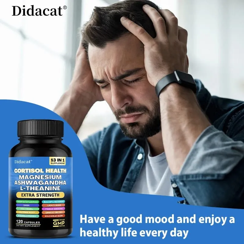 Cortisol Support Capsules with Ashwagandha & Magnesium Support Stress Relief Calm Mood Adrenal Health & Restful Sleep
