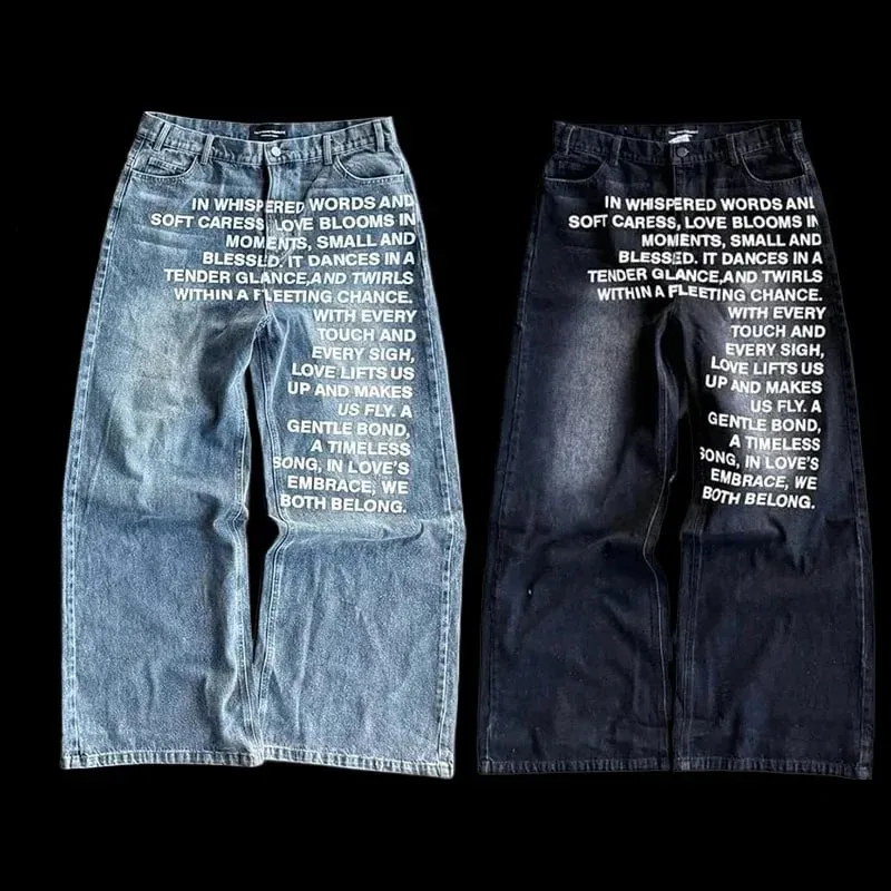 Y2K New Retro Letters Washed Oversized Jeans Fashion Men's and Women's Harajuku Hip Hop Gothic Casual Joker High Street Pants